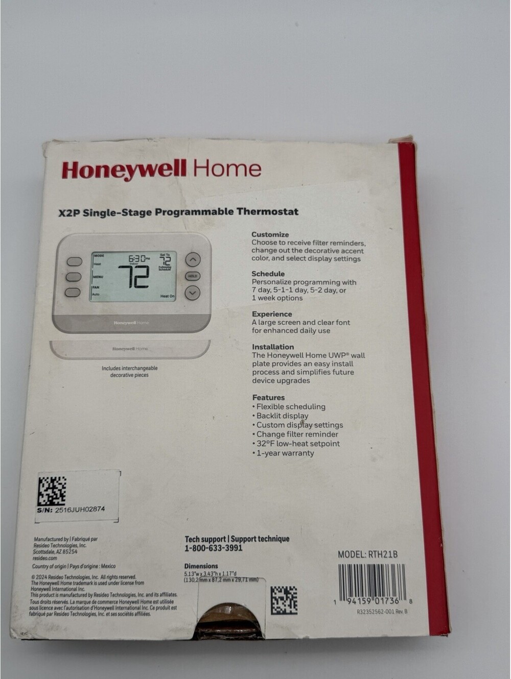 Honeywell Home RTH21B X2P Programmable Thermostat 1 Heat 1 Cool Open Box
